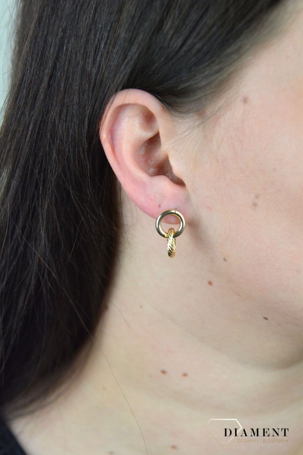 Złote kolczyki dwa kółka 'grawerowane i gładkie' DIA-KLC-BT 65--585.jpg